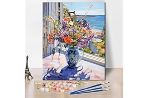 TISHIRON Dzikie kwiaty dla dorosłych, zestaw do malowania według liczb, "zrób to sam", wazon, malowanie według liczb, jako prezent dla dorosłych, początkujących, na płótnie, zestaw do malowania olejnego