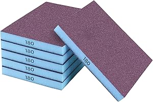 STEBRUAM 6 Pieces Sanding Sponges, 180 Grits Specifications Sanding Pads,sand sponge Washable and Reusable,Sand Paper Pack for Metal Wood Wall