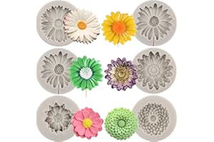 MYPRACS Set di 6 stampi in silicone a forma di fiore di crisantemo, margherita, fondente, girasole, fondente, per decorare torte, caramelle, cioccolato, pasta di gomma, pasta di gomma