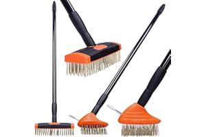 PUREPOWER Brosse à Désherber, 2X Brosses pour Joints avec Poils en Fil de Fer avec Manche Télescopique 80-140cm | Gratte-Joint, Brosse Métallique à Désherber | Nettoyeur de Joints Enlève-Mauvaises Herbes Mousse