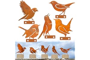 BSTDAYEVER Pájaro de Metal 5pcs Metal Oxidado Jardin Seguridad Decoración de Jardín Oxidada Reutilizable Decoración de Jardín con Forma de Pájaro Impermeable para árbol Valla Patio Decoración Jardín (A)