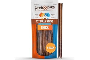 Jack&Pup 15cm Pizzle Sticks for Dogs (Thick - 5 Count) Odour Free Bully Sticks Long Lasting | All Natural, 100% Pizzle Stick No Additives