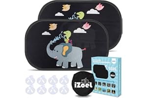 iZoeL Car Sun Shade for Baby Kids 2 PCS Static Cling Side Window Car Animals Cars Rear Sunshades Universal with 8 Suction Cups and Storage Bag - Sun Glare and UV Rays Protection