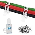 Adhesive Cable Management Clips, 50Pcs Adjustable Nylon Cable Strap Ties Wire Clips Clamps Organizer with Strong Adhesive Tape, Extra Screw & Hole for Strong Fixation Home Office - 3.35 Inch White