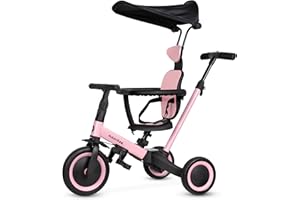 MOOVKEE. moovkee Tricycle from 1 Year with Push Bar 6-in-1 - Children's Tricycle with Sun Canopy - Tricycle with Push Bar - Bicycle for Children up to 5 Years