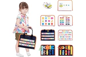 Achiyway Busy Board Montessori, 4 Strati Pannello Sensoriale Bambini Montessori, Giochi Educativi per Bambini 1 2 3 4 5 6 Anni con Alfabeto, Numeri, Lavagna Interattiva, Cerniere, Lacci e Fibbie