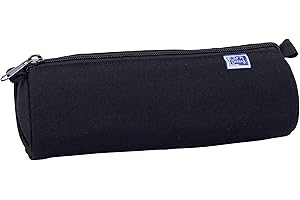 Oxford - Estuche Redondo clásico con 1 Compartimento de Capacidad, 22 x 7 x 7 cm, Cierre de Cremallera, poliéster, Color Negro
