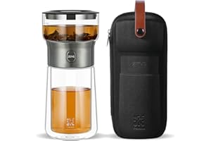 ZENS theiere avec infuseur, magique à une seule touche théière en verre pour Thé en Feuilles vrac sans dégâts, theiere avec Tasse isotherme et sac de thé portable, à offrir en cadeau