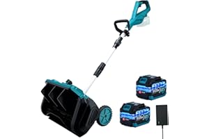 Akku Schneefräse für Makita Akku 18V, 1000W Elektrische Schneefräse mit Rollen, Arbeitsbreite 32 cm, max.Schneehöhe 18 cm,Wurfweite 6m,30° Einstellbar (Blau mit 2 Batterie)