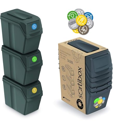 Set de 5 Cubos de Basura KEDEN SORTIBOX para Reciclado, Gris, Volumen 5x25L