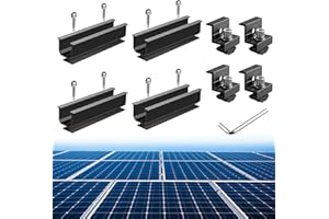 Anbte Solar Panel Mounting Brackets, 4 Pcs 120mm Mounting Rail 30mm/35mm Solar Panel Clamps Aluminium Solar Panel Bracket Kit, Solar Panel Mount for Metal Roof, Tin Roof, Flat Roof, Sheet Roof, Black