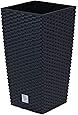 Prosperplast Rattan Blumentopf 26,6 L Anthrazit Übertopf Innen Außen mit Innenkasten wetterfest, schwarz, 26,5 x 26,5 x 50 cm, DRTS265-S433