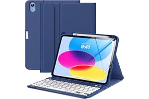 MoKo etui na iPada (A16) 11. generacji z klawiaturą i etui 28 cm 2025, iPad 10. generacji etui z klawiaturą 27,7 cm, z uchwytem na rysik, odłączana klawiatura Bluetooth pod wieloma kątami, granatowe