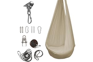 ‎PRIMUS-PRINT.DE Hängeschaukel aus Nylon – 150x90 cm – gemütliche Schaukel für Zuhause & Garten – bis 100 kg – inkl. Montageset – Indoor & Outdoor – Farbe: Light Beige