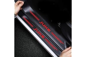 RIDGOEL 4 Pièces Seuil de Porte de Voiture pour Nissan Juke F15 F16, Autocollant de Protection en Fibre de Carbone Plinthes pour Auto (Rouge)