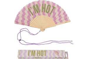 Fisura – Original "I'm Hot" -budskapsfläkt färgglad modern träfläkt lila handfläkt med vågor hängare ingår rolig presentidé 4