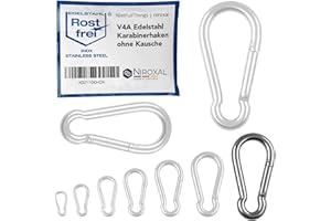 NIETFULLTHINGS 5 unidades 10-mm Mosquetón de acero inoxidable tipo gancho sin el guardacabo de V4A forma robusta sin ojo carga de ruptura 1800 kg ganchos de presión mosquetón para uso de bomberos 316 10x100-mm