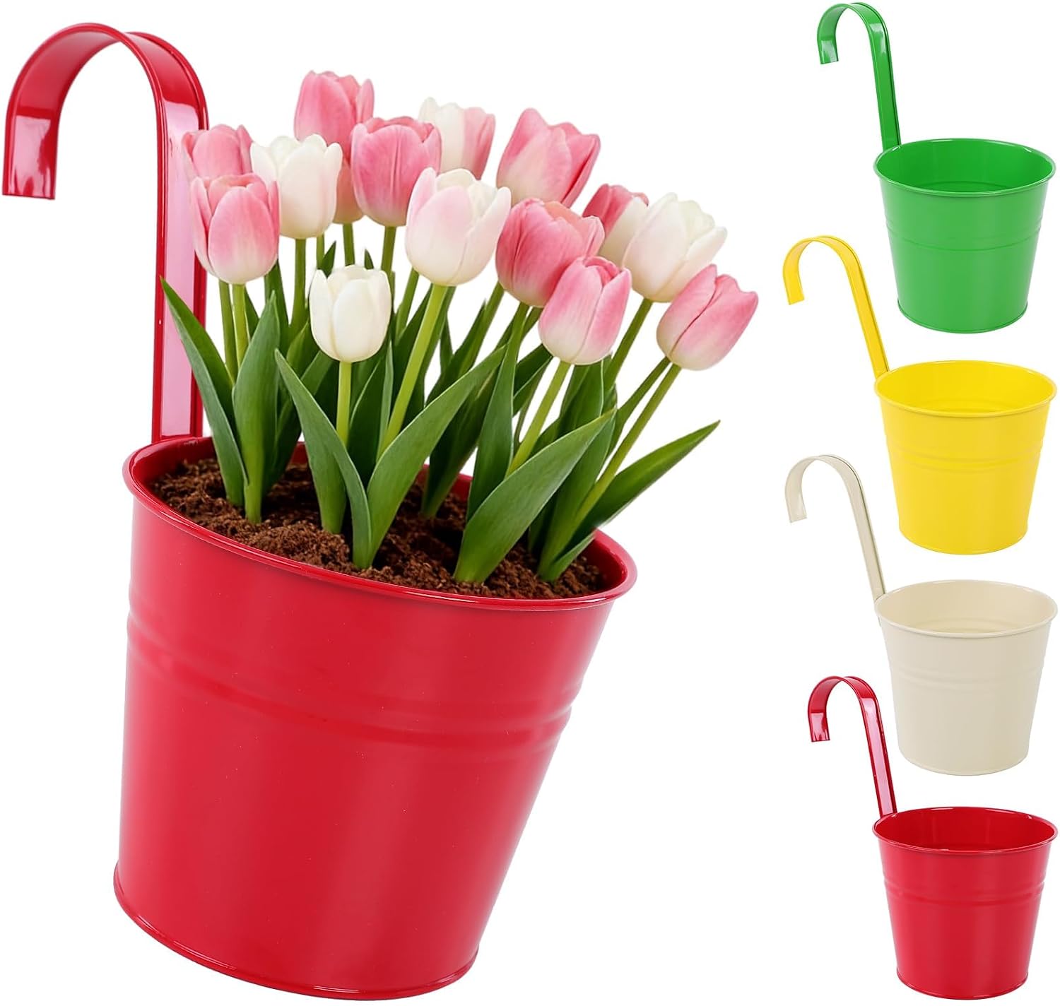 CITÉTOILE - Juego de 4 Macetas Colgantes Grandes con Agujero de Drenaje y Asas Extraíbles - Set Multicolor para Plantas Colgantes de Balcón, Terraza o Interior, Modelo 04