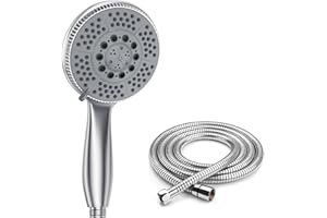 Vinabo Doccia Soffione con 1.5m Tubo Doccia, 5 Funzioni Getti, Multifunzionale ad Alta Pressione Soffione Doccia, ABS Cromato Spruzzo, Anticalcare Tubo Flessibile + Doccino
