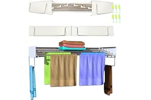 JANDTEK Tendedero pared plegable exterior o interior - Tendederos plegables de pared 100cm, 30 kg de capacidad - Tendedero extensible pared retractil con diseño compacto para ahorra espacio + 6 pinzas