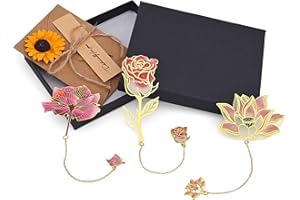 Januts Segnalibro in Metallo 3 Pezzi Segnapagina Classico Peonia con Ciondolo Segnalibri Metallo Vintage Squisiti con Scatola e Scheda per Lettore Donne Insegnanti Che Lasciano, Insieme Del Fiore