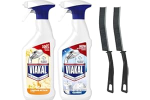 SHOPEASE Limescale Remover Bathroom Descaler Spray Bundle – 2 x 500ml Powerful Hard Water Stain & Calcium Cleaner for Shower, Tiles, Taps & Glass – Classic & Vinegar Formula with Cleaning Brush Set
