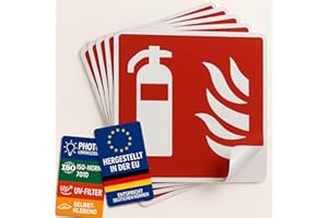 ‎NOTLOK SAFETY WORK notlok Safety Work – 5x Feuerlöscher Schild Aufkleber [ 20x20 cm ] selbstklebend & nachleuchtend nach DIN EN ISO 7010 | Brandschutz Piktogramme | Schild Feuerlöscher | Wetterfeste Sicherheitsschilder