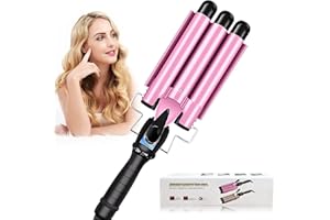 CUBTEM 3 Tubi Piastra Onde Ferro Arricciacapelli, Professionale Ceramica Piastra Onde 3 Rami per Capelli 25mm, Temperatura Regolabile per Acconciature Effetto Riccio e Ondulati, Capelli Lunghi e Corti