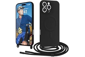Ethanger Mobile Phone Strap for iPhone 16 Pro, Case with Strap, Compatible with Magsafe, Liquid Silicone Necklace Mobile Phone Case, Magnetic Protective Case for Hanging, Cord for iPhone 16 Pro, Black