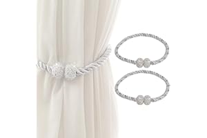ICOUVA Magnetic Curtain Tiebacks Crystal Drapery Tie Backs Weave Holder for Draperies Sheer Curtains 2 Packs Shining Decorative Curtain Holdbacks Clips for Bedroom Living Room Window Treatments (White)