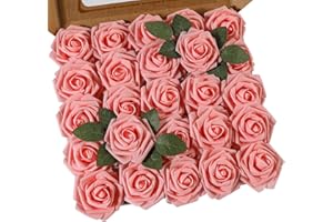 Msrlassn Flores Rosas Artificiales Espuma Rosa Falsa para Manualidades, Ramos de Novia, centros de Mesa, Despedidas de Soltera y Decoración del Hogar (Rosado, 25 Piezas)