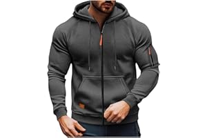 XCXC Herren Kapuzenjacke mit Reißverschluss und Brusttasche Männer Übergangsjacke mit Kordelzug Seitentaschen Langarm Strickjacke für Herbst Winter Alltag Freizeit