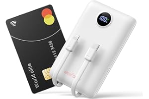 WeeFancy Mini Power Bank 10000mAh 22.5W Powerbank USB C z zintegrowanym kablem PD QC Fast Charge, ultra kompaktowa bateria zewnętrzna 4 wyjściami kompatybilna iPhone 15/14/Galaxy/Xiaomi/DJI