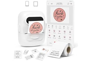 MARKLIFE Etiqueteuse Imprimante Etiquette Code Barre Mini Machine a Etiquettes Autocollantes Label Maker Bluetooth Thermique P50 Compatible avec Les Smartphone et PC (Blanc, 1 Rouleaux de Papier)