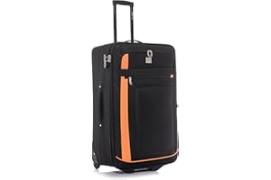 ATX LUGGAGE EST. 1991 ATX Luggage Suitcase Large Expandable Soft Shell Durable Lightweight Hold Check in Trolley Case with 2 Wheels & Built-in 3 Digit Combination Lock (Black/Orange, 120 Liters)