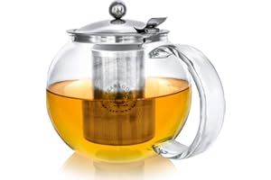 Théière Teabloom Classica - Théière en verre résistant à la chaleur - 1200 ml - Infuseur amovible en acier inoxydable Théière de 1,2 L