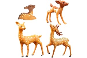 QACUU 4PCS Miniature Deer Figurines - Realistic Sika Deer Sculptures, White, Matte Finish - Decorative Animal Ornaments for Garden, Bonsai, Terrarium & Home Decor