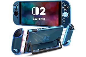 DLseego Clear Protective Case for Switch 2, Dockable Crystal Transparent Hard PC Shell Scratch-resistant Shockproof Split Design Slim Skin with 2 Handle Cover and 4PCS Thumb Grip Cap,Clear Blue