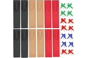 Laufunjoy 12 Pezzi Sacchetti Regalo per Bottiglie di Vino, Bottiglia di Vino Carta Kraft Borsa per Bottiglie di Vino per Natale, Matrimoni, Viaggi, Compleanni, Feste (9.5X9X35CM)
