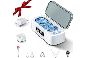 SUNPOW Ultraschallreinigungsgerät Brille & Schmuck, 45 kHz Dual-Frequenz-Technologie mit Dual-Kammer Design, leises Brillenreinigungsgerät für Brillen, Schmuck, Ringe & Kontaktlinsen – Weiß