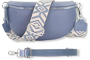 Blade Bauchtasche Damen Echtleder, stylische Gürteltasche Damen mit 2 gemusterten und Leder abnehmbaren & verstellbaren breiten Gürteln, Crossbody Bag Damen, Hochwertige Brusttasche für Frauen