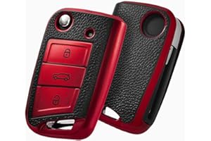 OATSBASF Autoschlüssel Hülle VW, Schlüssel Hülle Kompatibel für VW Golf 7 Schlüsselhülle, Schlüsselbox Cover für VW Polo, Skoda, Tiguan, MK7 3-Tasten (P-Rot)