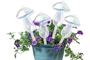 LKPUPKJ Glass Watering Balls, Pack of 4 Colourful Glass Plant Watering Balls, Glass Watering Spike, Watering Balls Mushrooms, Mushroom Top Watering, Watering Balls for Plants