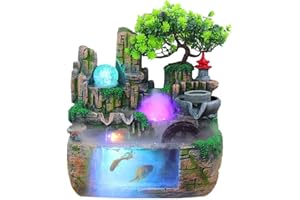 SANBOUSI Zimmerbrunnen Feng Shui Brunnen Springbrunnen Steingarten Aquarium mit LED Kristallkugel und Zerstäuber Tischbrunnen Brunnen Wohnzimmer Dekoration