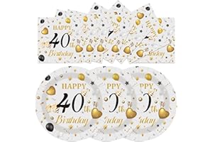 HFBOBP 50PCS 40th Happy Birthday Plates and Napkins, 7 Inch Premium Grey and Gold Birthday Paper Dessert Cake Plates and Napkins Disposable Tableware Set Party Supplies Party Decorations for Women Men