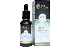 ‎NUVI HEALTH Oregano Öl - 20 ml = 820 Tropfen - 100% ätherisches Oreganoöl aus Frankreich - 80% Carvacrol - Laborgeprüft - Keine Zusätze - Hochdosiert - Vegan - Origanum vulgare hirtum