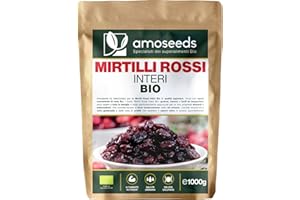 AMOSEEDS Mirtilli Rossi Interi BIO 1KG | Disidratati, Senza Zucchero, Infusi con Succo di Mela Bio | Vie Urinarie, Gustosi | Qualità Superiore