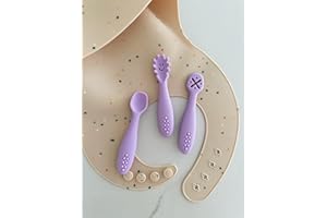 ‎LEYLA&E leyla&e Baby Esslernlöffel (3er Set) für eigenständiges Essen | BPA-frei & LFGB-zertifiziert | Spülmaschinenfester Silikonlöffel | Lernlöffel geeignet für BLW (Pastell Lila/Soft Lilac)