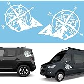 Pack of 2 Compass Stickers Various Sizes 27 x 21 cm or 40 x 32 cm for Camper Motorhome Car - Wind Rose Car Sticker with Mountains - Offroad 4 x 4 Sticker White