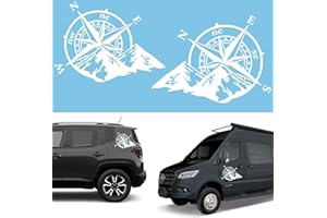 Longivia® Pack de 2 Unités Autocollants Boussole Monde Rose des Vents Différentes Couleur-Tailles (27x21cm ou 40x32cm) Stickers Camping Car Exterieur Pour Van ou Voiture - Accessoire 4x4 off road